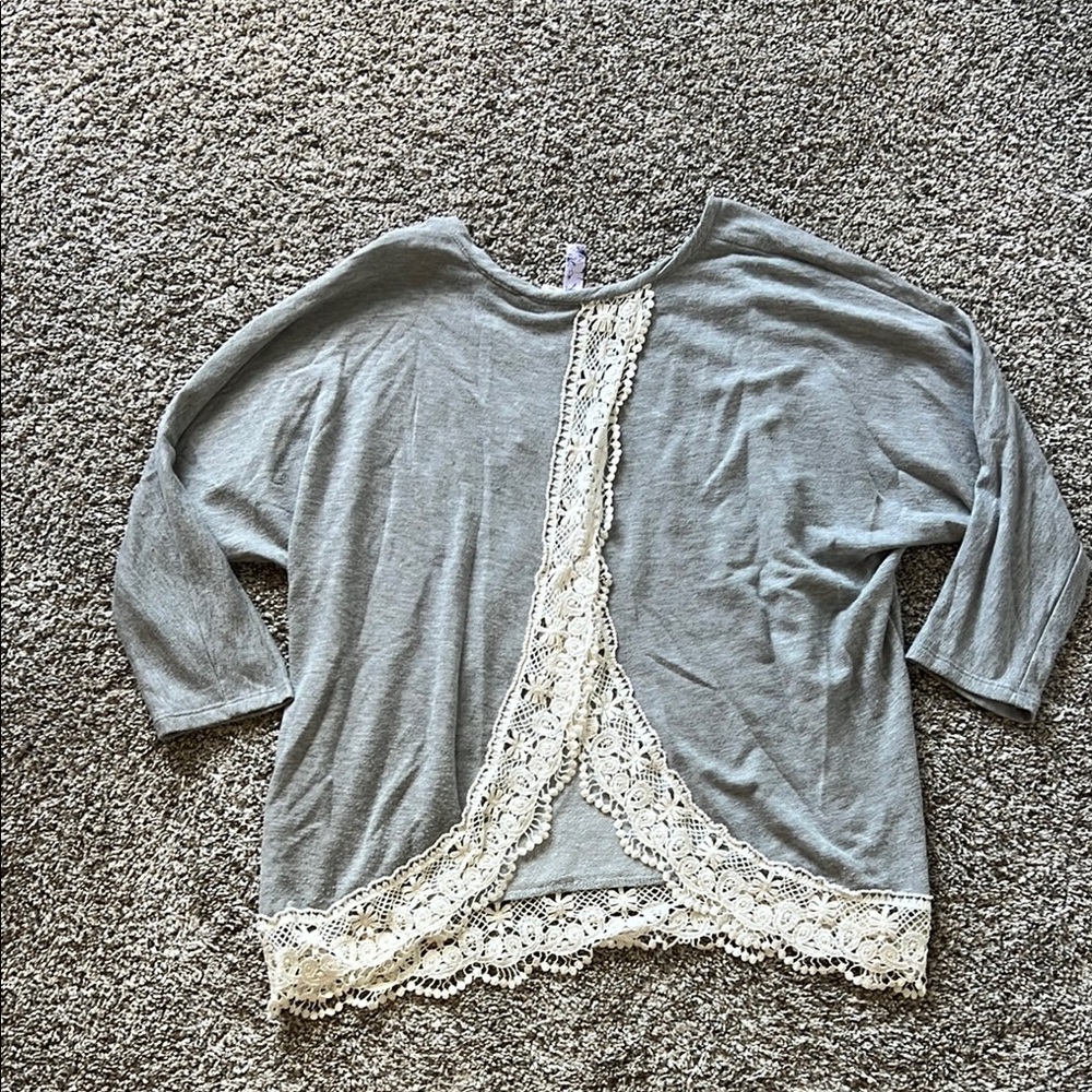 Wide loose fit Gray Top with Lace Detail